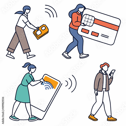 Contactless payment methods modern people shopping