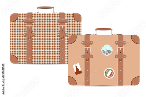 Two vintage suitcases in brawn color flat vector style 