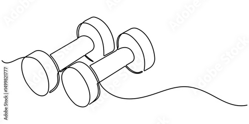 Dumbbell in one continuous single line art drawing style Gym fitness sports concept vector illustration, Continuous one line drawing of Dumbbell. Heavy dumbbell isolated white background.
