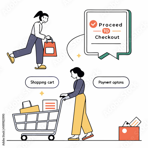 Online shopping checkout process illustration