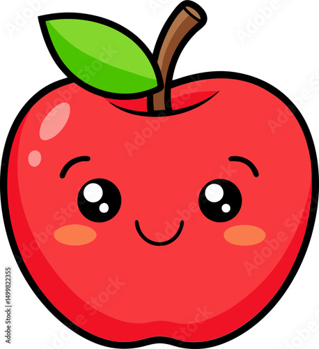 Charming cartoon apple with happy face and leaf illustration for vector food graphics and icon assets