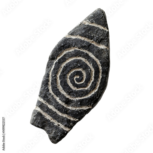 A Stone Arrow with Anasazi Spiral Petroglyphs Chaco Isolated on Transparent Background