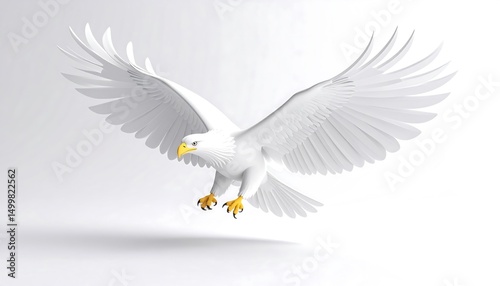 Stylized 3D Eagle Landing on Pure White Background with Glossy Plastic Finish