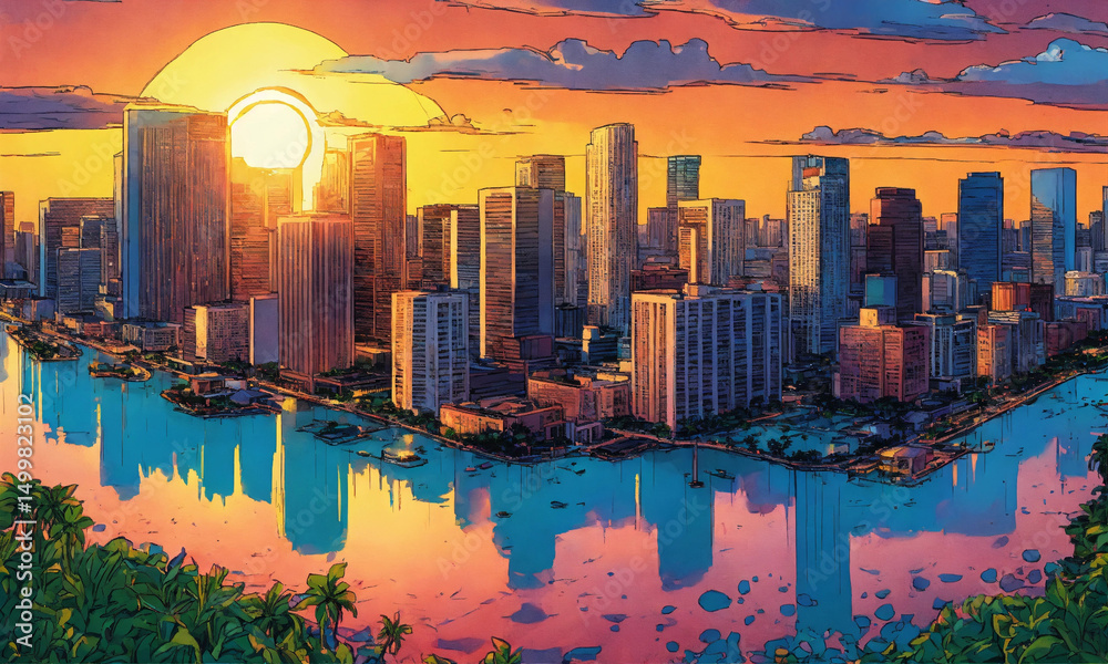 Fototapeta premium sunset over the city