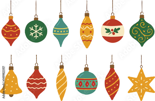 set of christmas ornaments vector