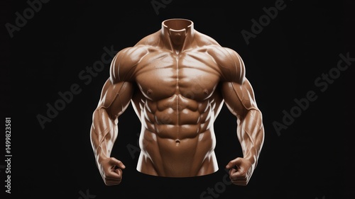 Muscular Torso Anatomy A Detailed View of the Human Body's Muscle Structure on a Dark Background A Study of the Physique and Musculature