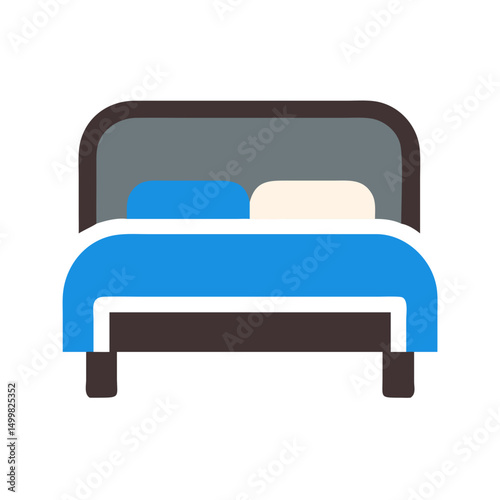 Modern bed with blue bedding and two pillows in minimal style  