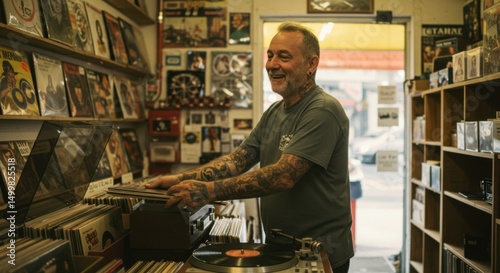 Vintage Record Shop Scene