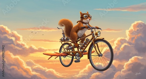 Wallpaper Mural Cute anthropomorphic squirrel on a fantastical flying bicycle, embarking on a sky adventure. Torontodigital.ca