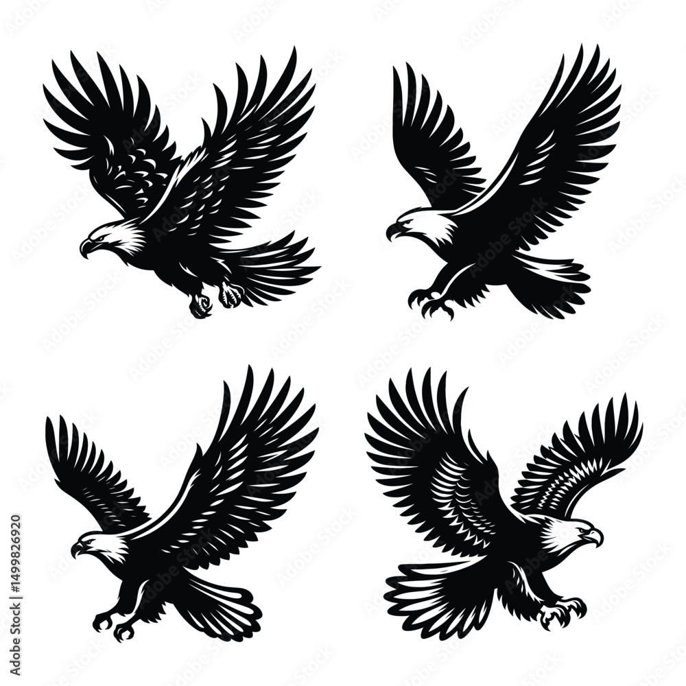 Fototapeta premium Eagle bird set bundle vector silhouette illustration isolated on a white background