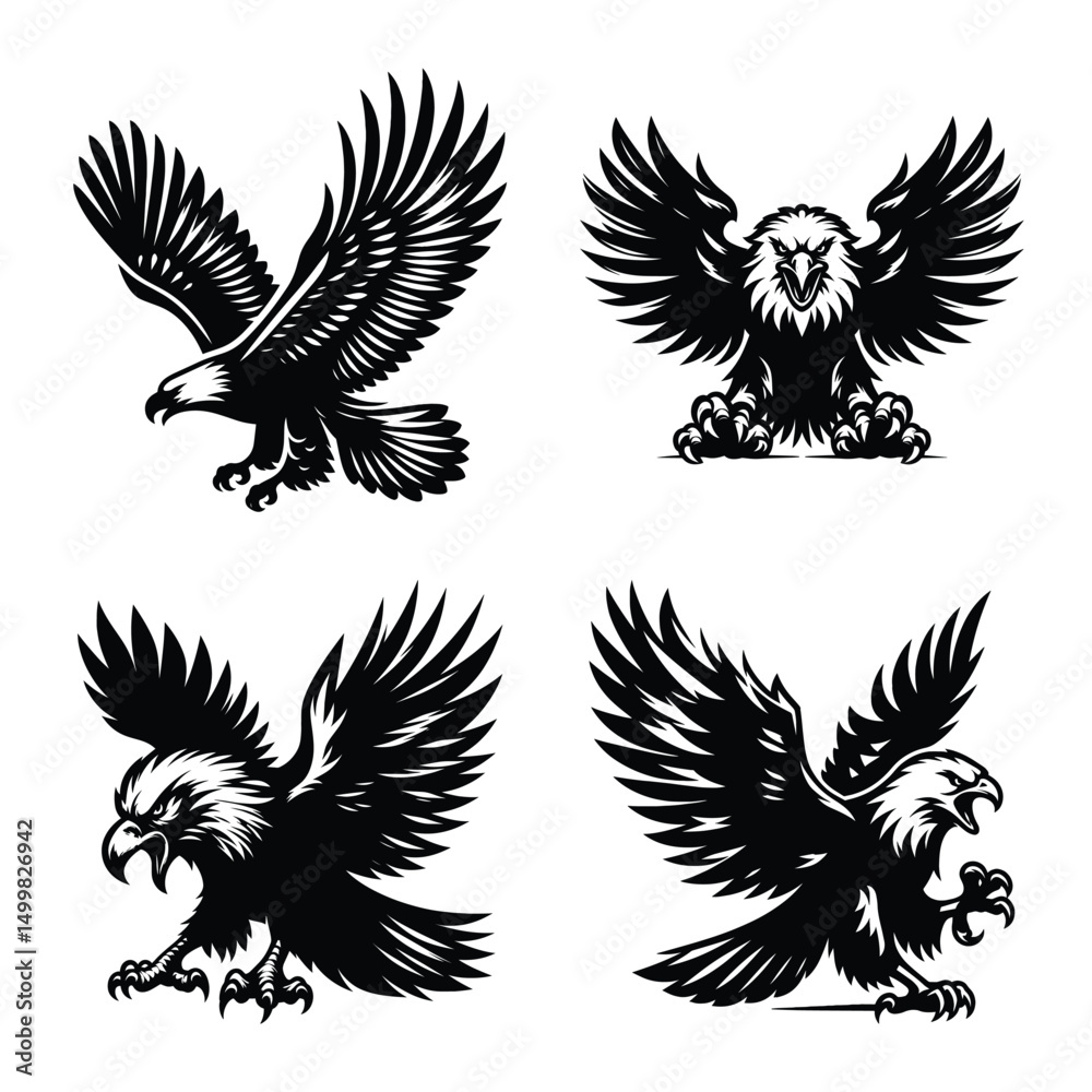 Fototapeta premium Eagle bird set bundle vector silhouette illustration isolated on a white background