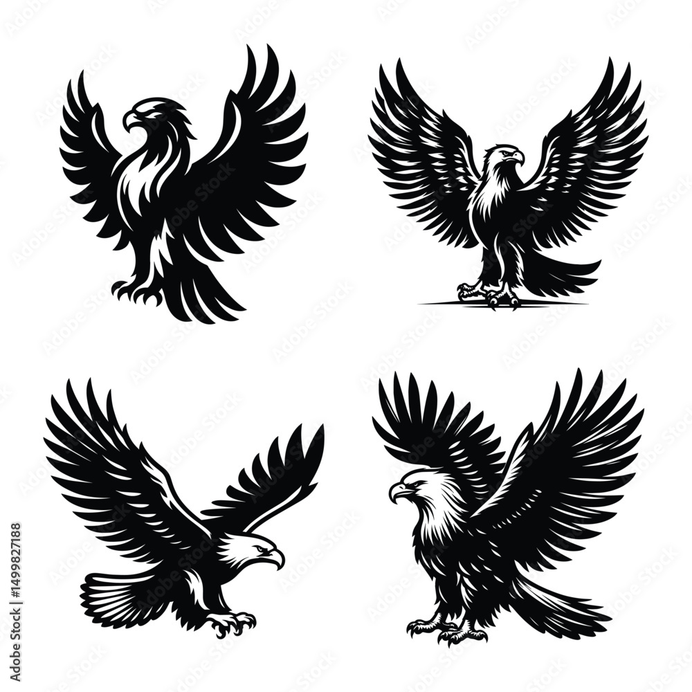 Fototapeta premium Eagle bird set bundle vector silhouette illustration isolated on a white background