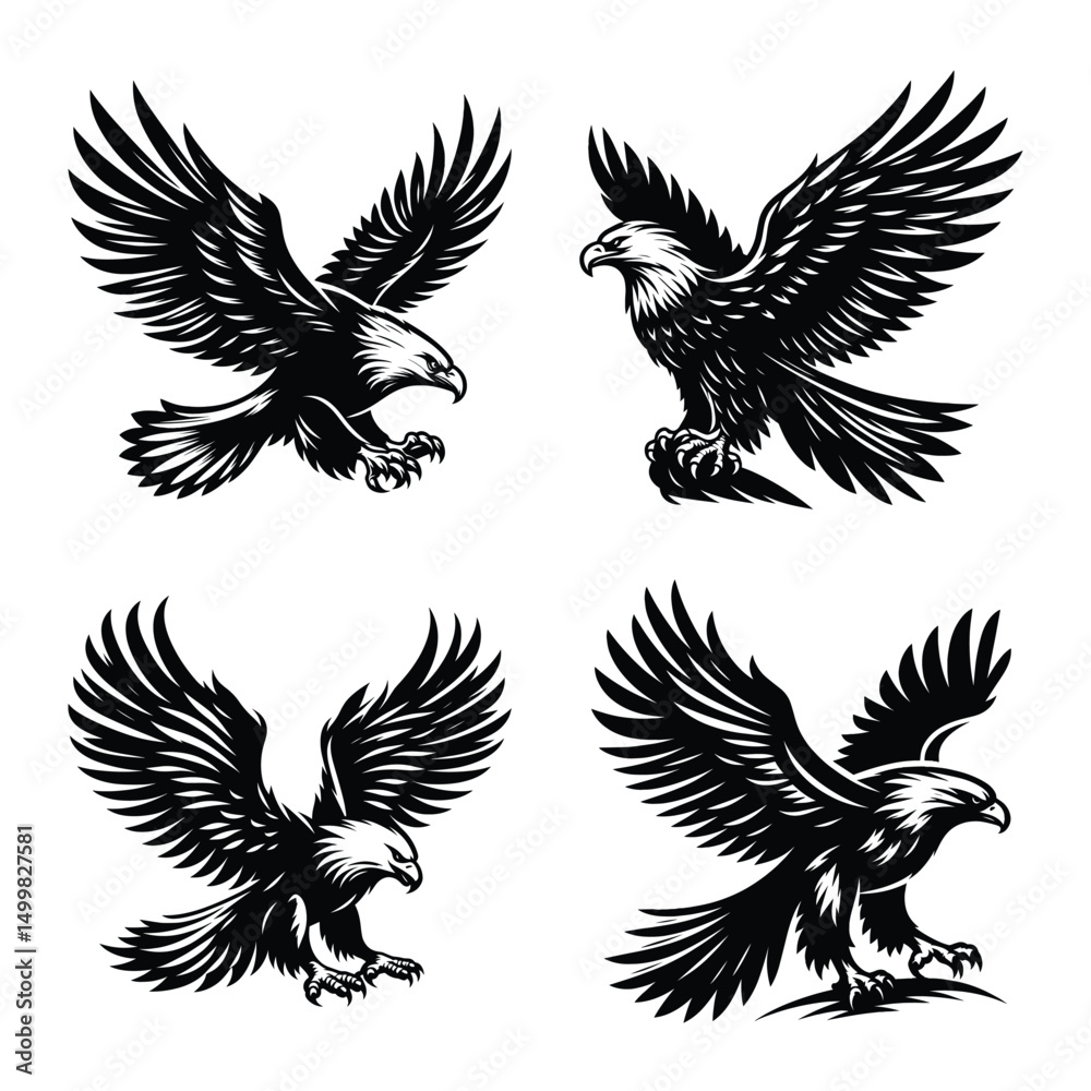 Fototapeta premium Eagle bird set bundle vector silhouette illustration isolated on a white background