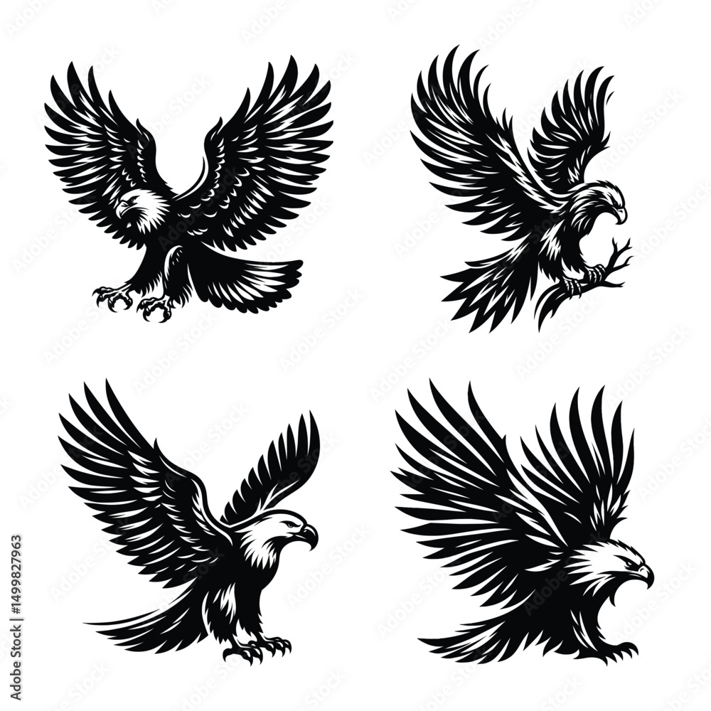 Fototapeta premium Eagle bird set bundle vector silhouette illustration isolated on a white background