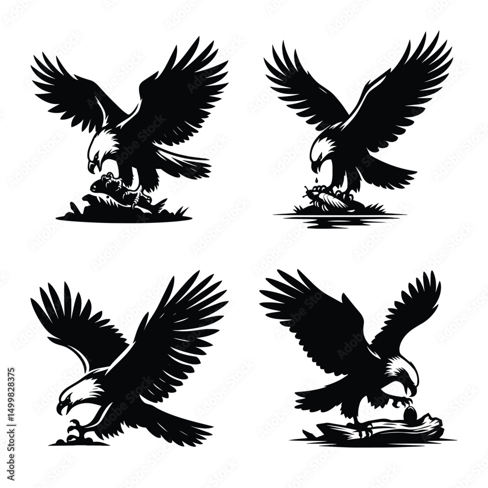 Fototapeta premium Eagle bird set bundle vector silhouette illustration isolated on a white background