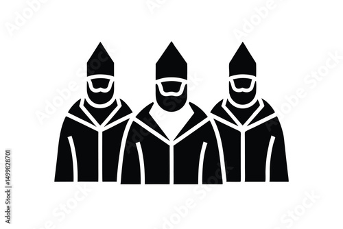 Three men in coats silhouette icon group