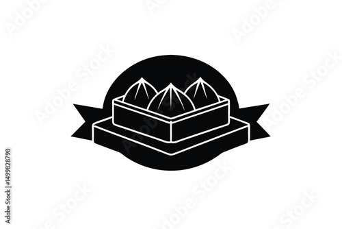Delicious dumplings in a box silhouette design
