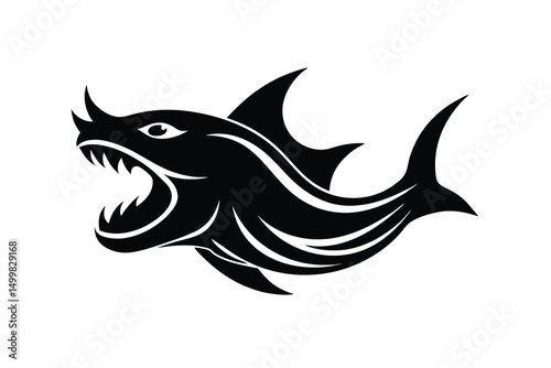 Aggressive shark silhouette tribal style design illustration