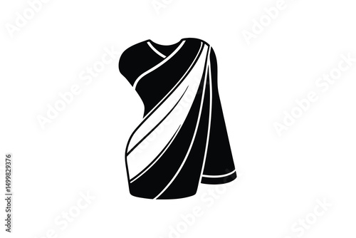 Elegant black and white saree silhouette fashion design