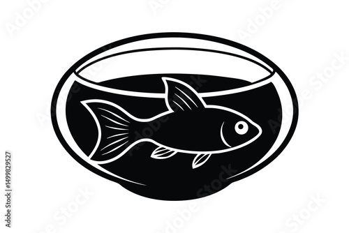 Single fish silhouette in a round fishbowl