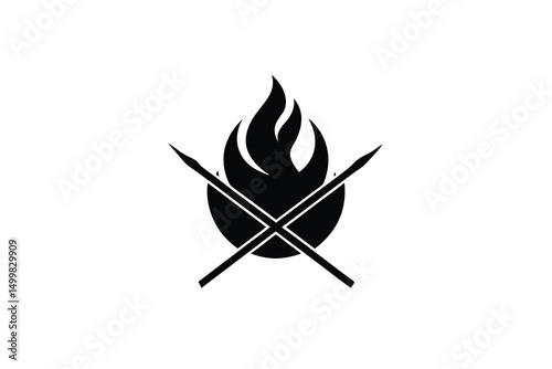 Fiery silhouette logo design with crossed spears