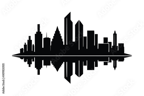 Cityscape silhouette reflection modern urban skyline