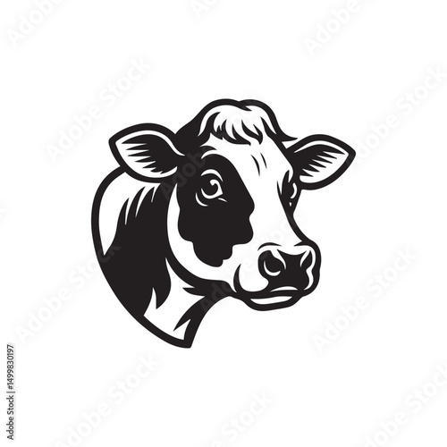 Perfect for company logos, business and branding. Black and white cartoon dairy cow vector illustration head isolated on white. Silhouette cow livestock, farm logo bundle. 
