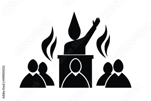 Leader addressing an enraged crowd silhouette