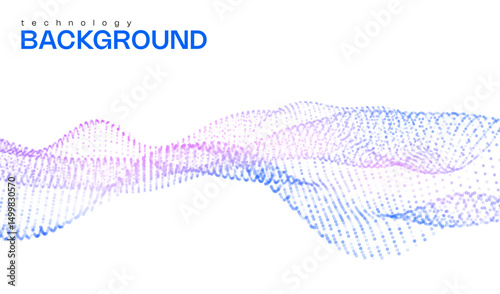 AI technology abstract white background with vector waves of flowing blue and purple particles, curvy lines of dots in motion, technology and science theme