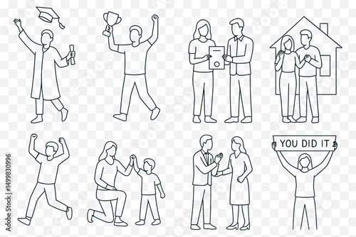  Minimalist Line Art Set of Success, Graduation, and Achievement Moments – Celebration Vector Pack
