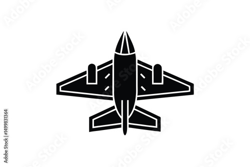 Fighter jet airplane silhouette top view icon