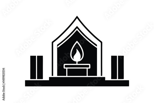 Simple silhouette of a house with a candle flame