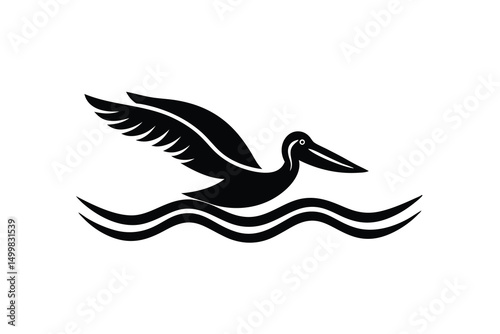 Majestic pelican silhouette soaring over ocean waves