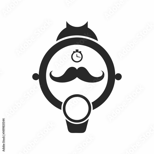 Flat and Minimal Watch, rings and mustache logo vector illustration isolated on white background