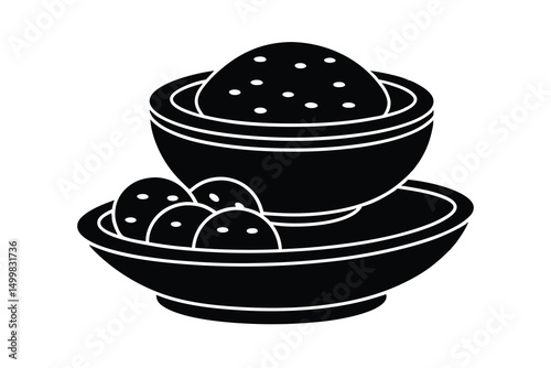 Delicious dessert silhouette bowl of sweet treat and balls