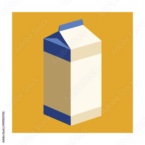 Isometric illustration of a milk carton on a yellow background simple design
