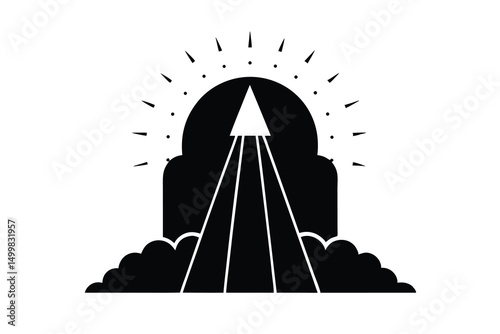 Abstract silhouette sun rising arrow success concept