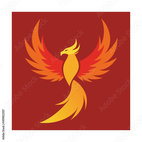 Majestic phoenix bird symbol in warm colors against a solid red background