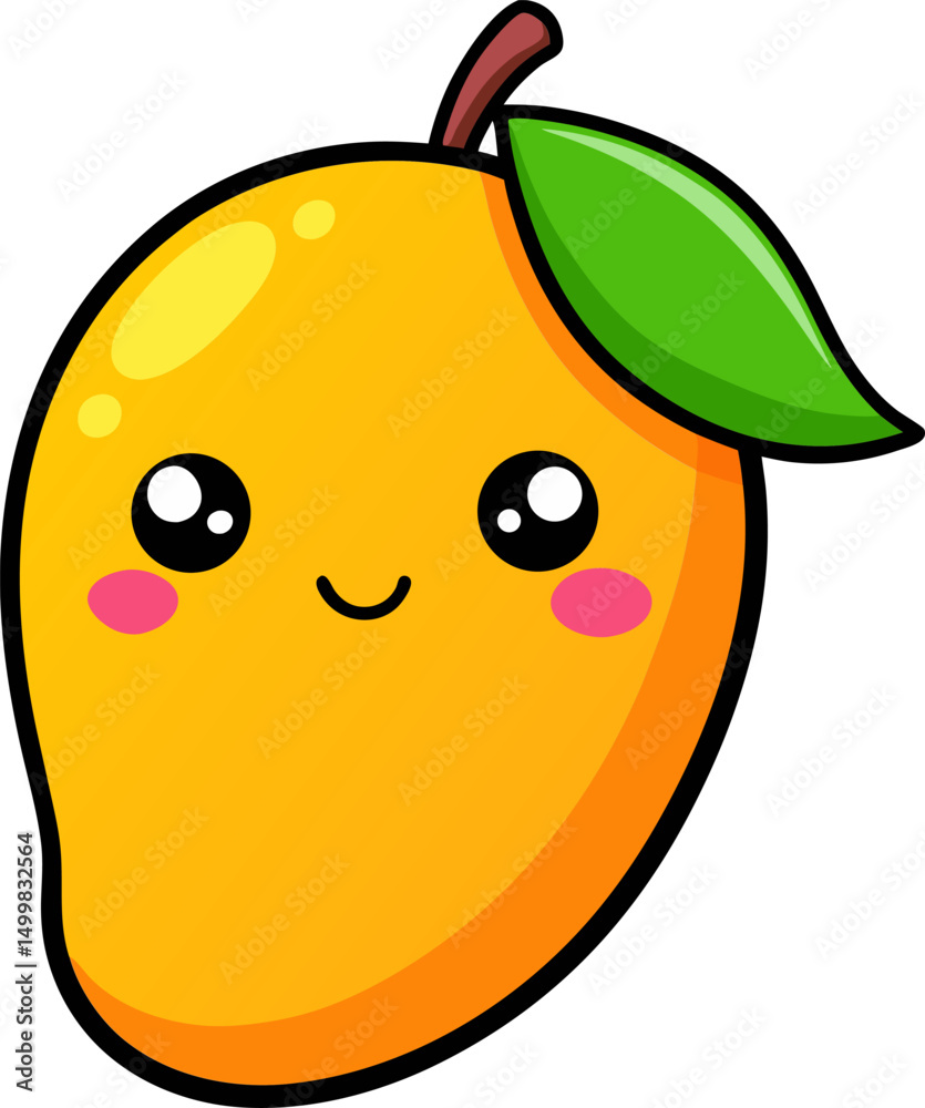 Fototapeta premium Smiling mango fruit vector with cute expression and bright design for kids cartoon or learning materials