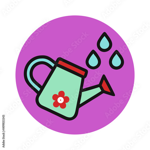 Watering can with water drops