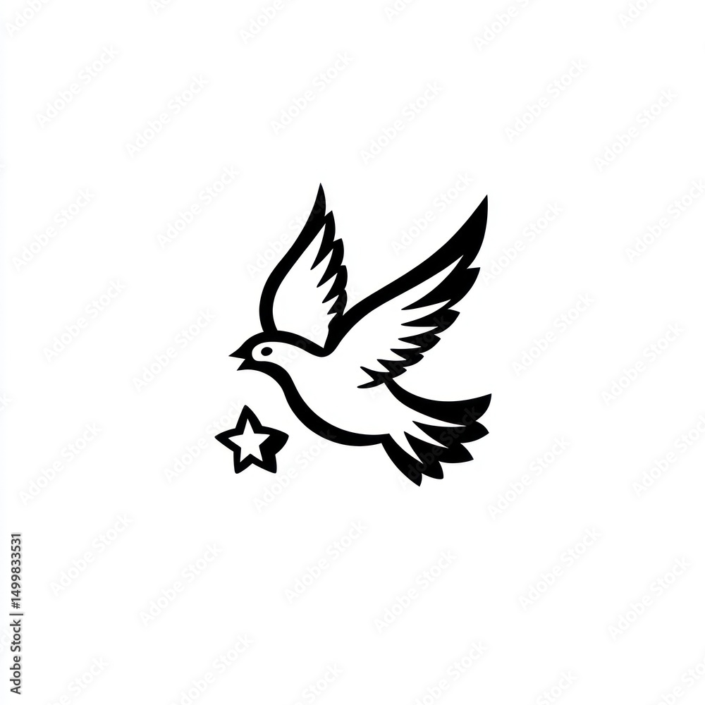 Obraz premium Dove carrying star, peaceful flight, white background, hope symbol, website icon