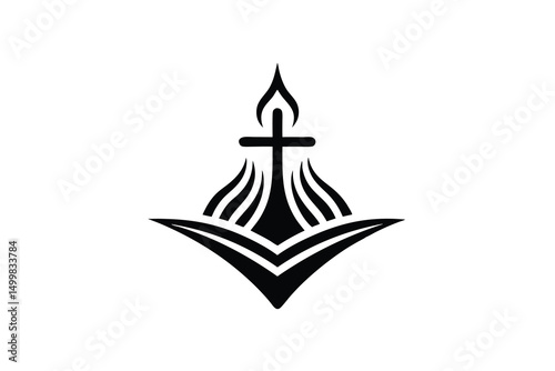 Christian cross flame silhouette logo design symbol