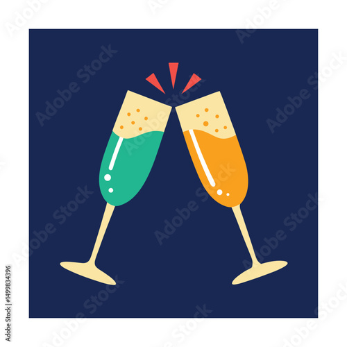 Cheers with colorful champagne glasses toasting celebrating special occasions or achievements.