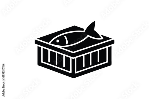 Fresh fish in wooden crate silhouette icon