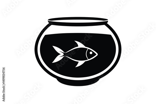 Single fish silhouette in round fishbowl icon