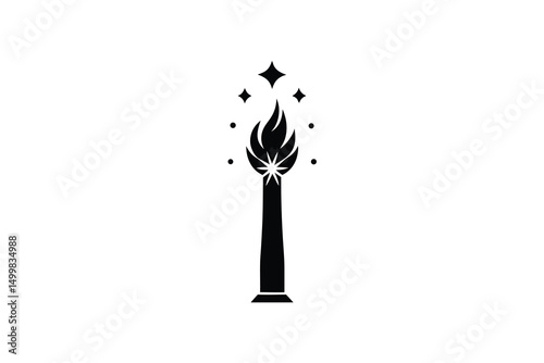 Magical fire torch silhouette celestial design element