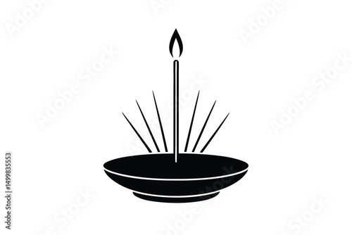 Burning incense stick in bowl silhouette spiritual meditation
