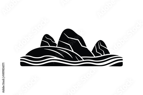 Majestic mountain silhouette over wavy ocean waterscape