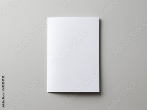 Blank white A4 paper brochure mockup on light grey background.