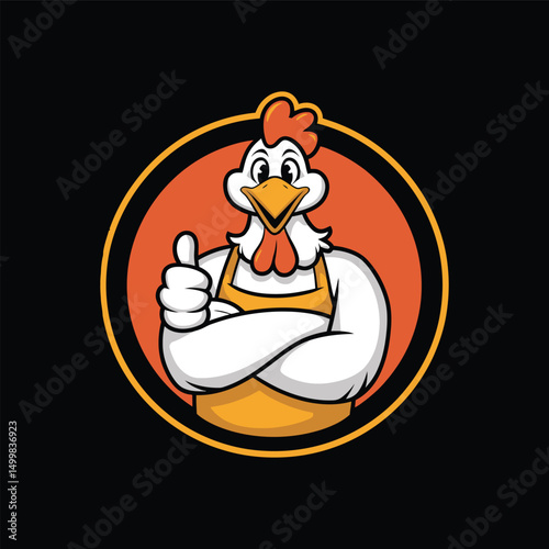 A cheerful cartoon chicken character with a thumbs-up gesture, perfect for representing poultry products restaurants, or food-related businesses